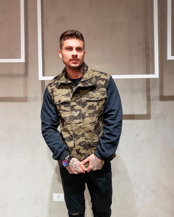 jaqueta jeans camuflada masculina