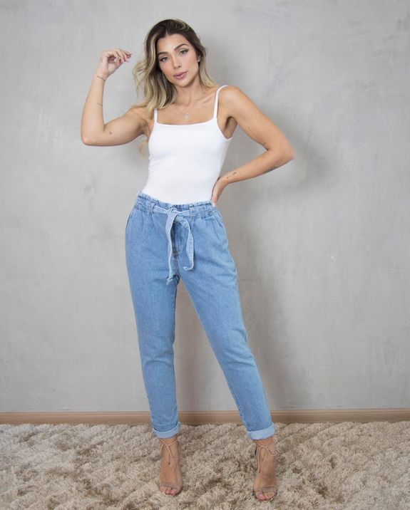 WL Moda Calça Jeans mom com cinto Feminina
