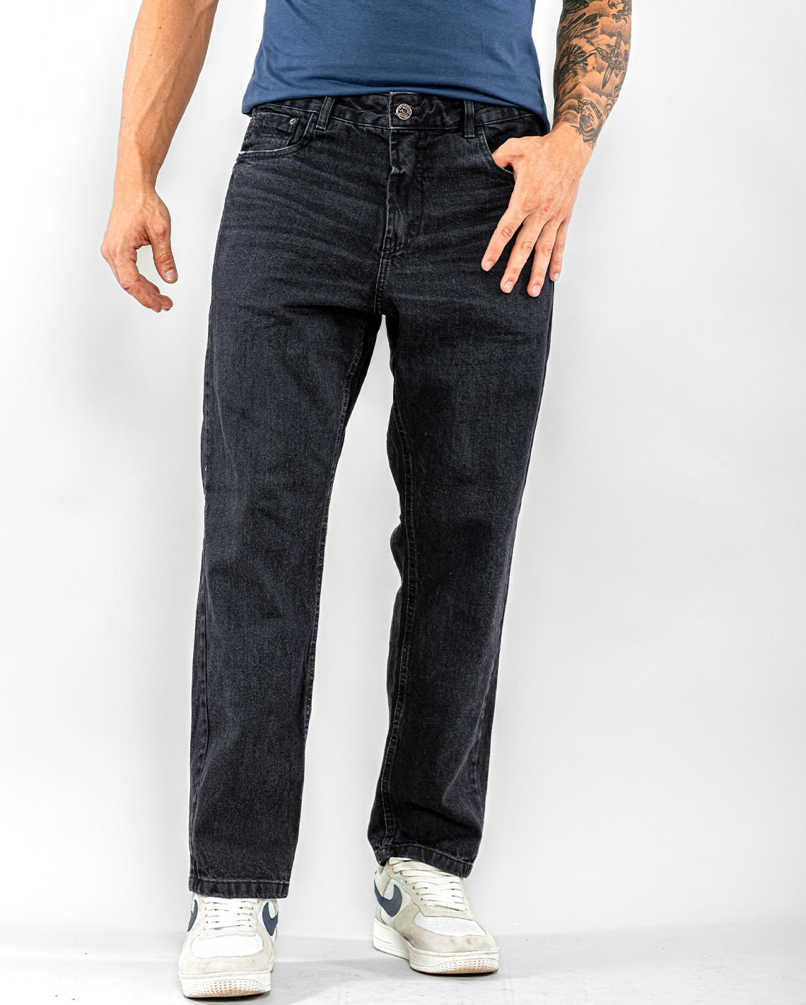 Fashion calça jeans preta reta masculina