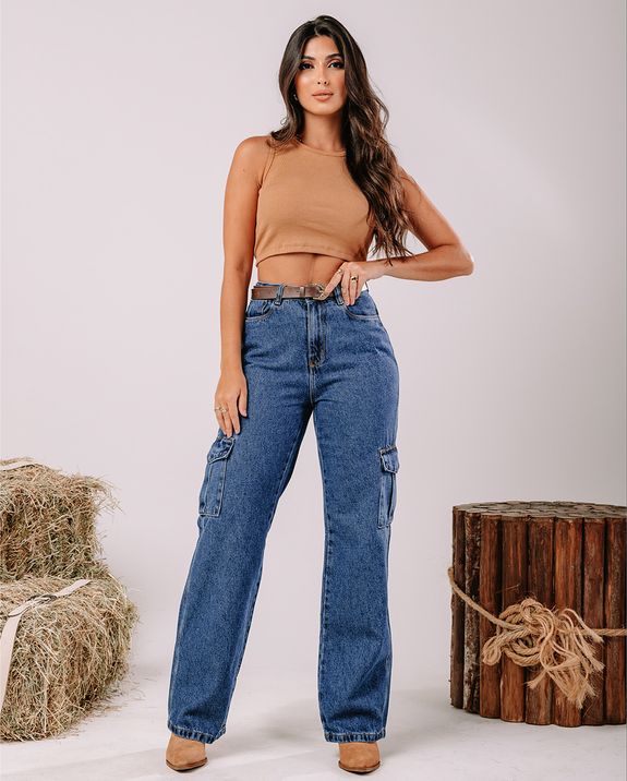 Calça Jeans Cargo moda feminina - Loverly